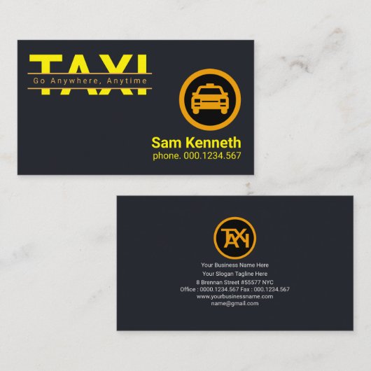 シンプル黄タクシー金ゴールド線タクシー運転手 名刺 (正面/裏面)
