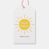 シンプル黄モダンブライトサンハッピーバースデー ギフトタグ (正面)