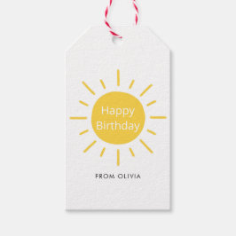 シンプル黄モダンブライトサンハッピーバースデー ギフトタグ
