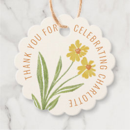 シンプル黄ワイルドフラワーサンキューメッセージカード フェイバータグ