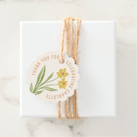 シンプル黄ワイルドフラワーサンキューメッセージカード フェイバータグ (インサイチュ)