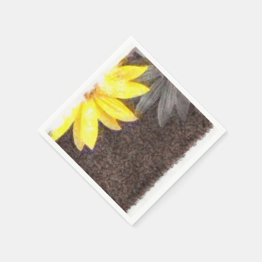 シンプル黄色と灰色のデイジーフローラ水色 スタンダードカクテルナプキン (角)