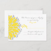 シンプル黄色と灰色の花の結婚式のRSVPカード 出欠カード (正面/裏面)