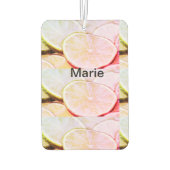 シンプル黄色の緑のレモンを追加ミニマルカスタム名 カーエアーフレッシュナー (裏面)