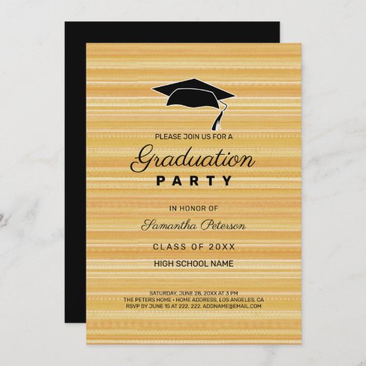 シンプル黄色の線 招待状 (正面/裏面)