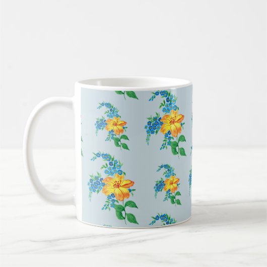 シンプル黄色の花柄 コーヒーマグカップ (左)