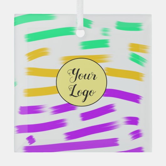 シンプル黄色カスタムブルーウォーターの色を追加ロゴmini ガラスオーナメント (正面)