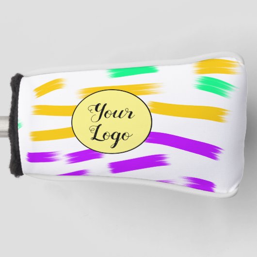 シンプル黄色カスタムブルーウォーターの色を追加ロゴmini ゴルフヘッドカバー (正面)