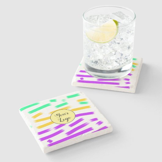 シンプル黄色カスタムブルーウォーターの色を追加ロゴmini ストーンコースター (横)