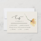 シンプル黄色フローラステムクリームRSVP 出欠カード (正面)