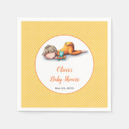 シンプル黄色ベビー睡眠中性ベビーシャワー スタンダードカクテルナプキン