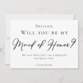 シンプル黒い台本を書いてメイド・オブ・オーナー(花嫁付き添い人) 招待状 (正面)