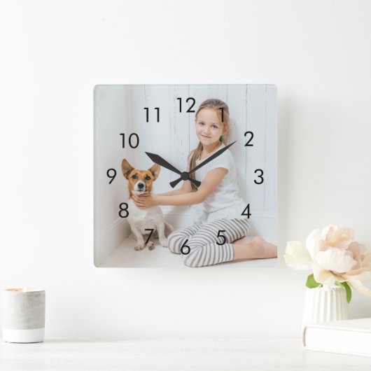 シンプル黒い数字の写パーソナライズされた真 スクエア壁時計 (ホーム)