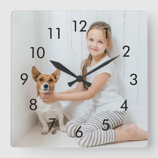 シンプル黒い数字の写パーソナライズされた真 スクエア壁時計 (正面)