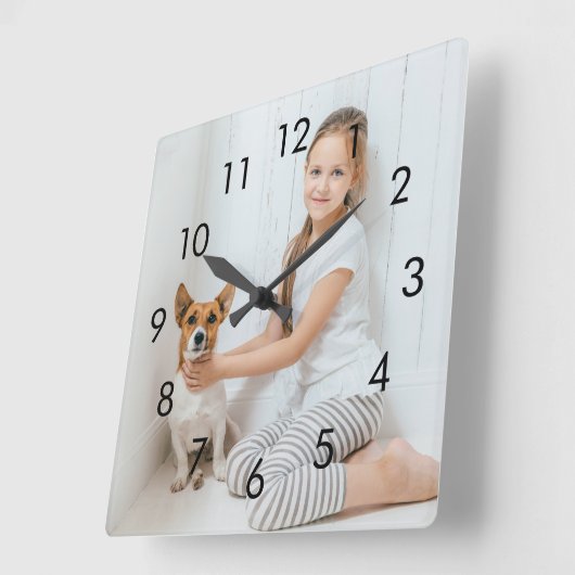 シンプル黒い数字の写パーソナライズされた真 スクエア壁時計 (傾斜)