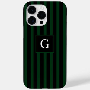 シンプル黒と濃い緑のストライプイニシャル Case-Mate iPhone 14 PRO MAXケース