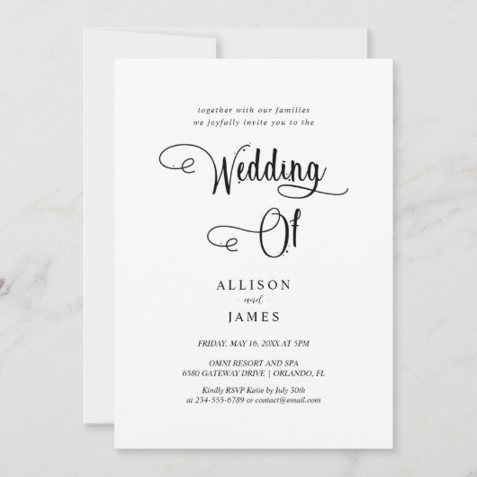 シンプル黒と白とタイムレエレガントス 招待状 (正面)