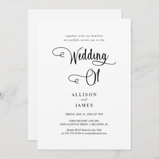 シンプル黒と白とタイムレエレガントス 招待状 (正面/裏面)