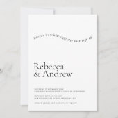 シンプル黒と白のお洒落タイポグラフィ結婚 招待状 (正面)