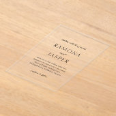 シンプル黒と白のはっきりしたモダン結婚の アクリル招待状 (レイダウン)