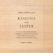 シンプル黒と白のはっきりしたモダン結婚の アクリル招待状 (正面)