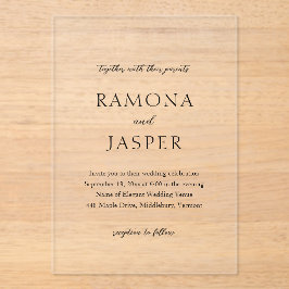 シンプル黒と白のはっきりしたモダン結婚の アクリル招待状