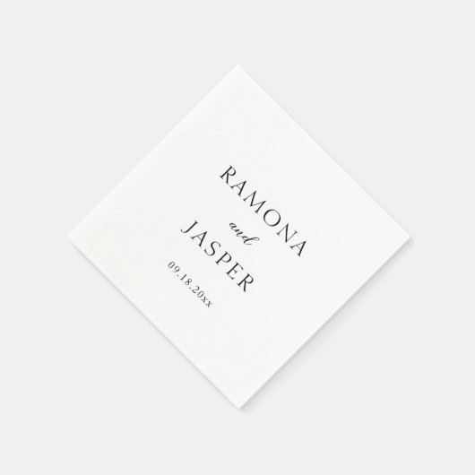 シンプル黒と白のはっきりしたモダン結婚の スタンダードカクテルナプキン (角)