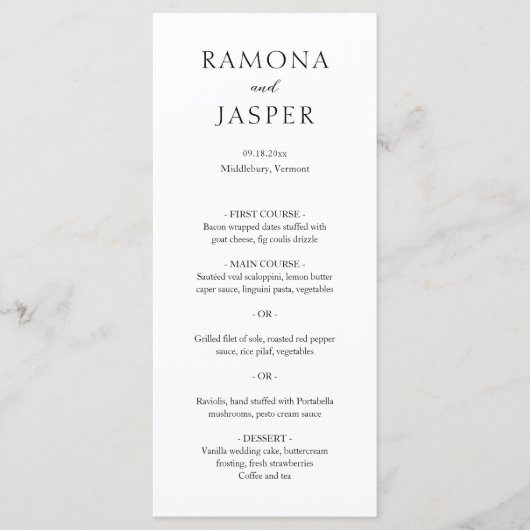 シンプル黒と白のはっきりしたモダン結婚の メニュー (正面)
