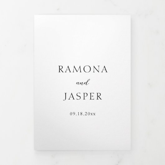 シンプル黒と白のはっきりしたモダン結婚の 三つ折り招待状 (カバー)