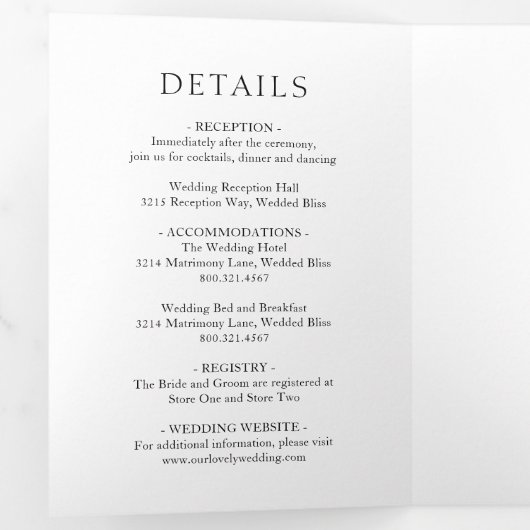 シンプル黒と白のはっきりしたモダン結婚の 三つ折り招待状 (内部最初)