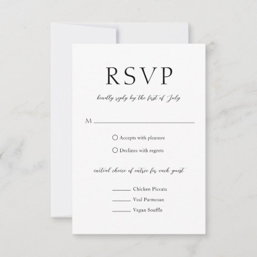 シンプル黒と白のはっきりしたモダン結婚の 出欠カード (正面)