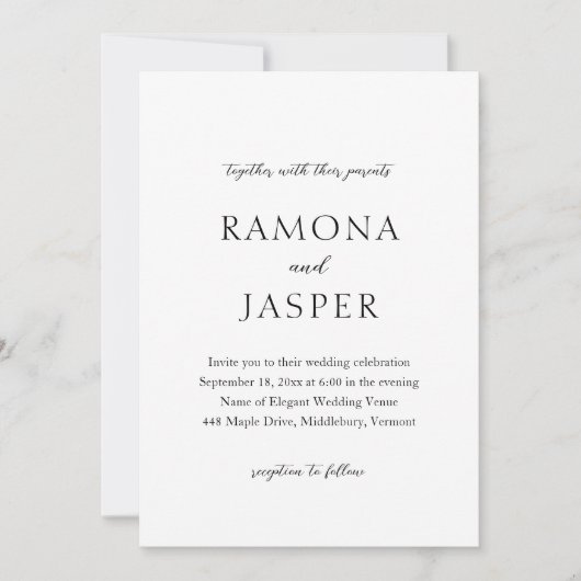 シンプル黒と白のはっきりしたモダン結婚の 招待状 (正面)