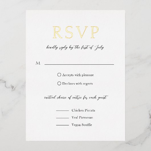 シンプル黒と白のはっきりしたモダン結婚の 箔招待状ポストカード (正面)