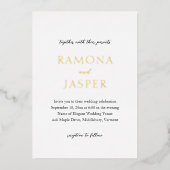 シンプル黒と白のはっきりしたモダン結婚の 箔招待状 (正面)