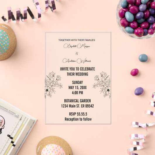 シンプル黒と白のオーバーレイフォト結婚ズ アクリル招待状 (インサイチュ (お祝い))