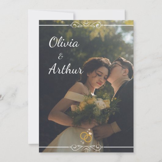 シンプル黒と白のオーバーレイフォト結婚ズ 招待状 (裏面)