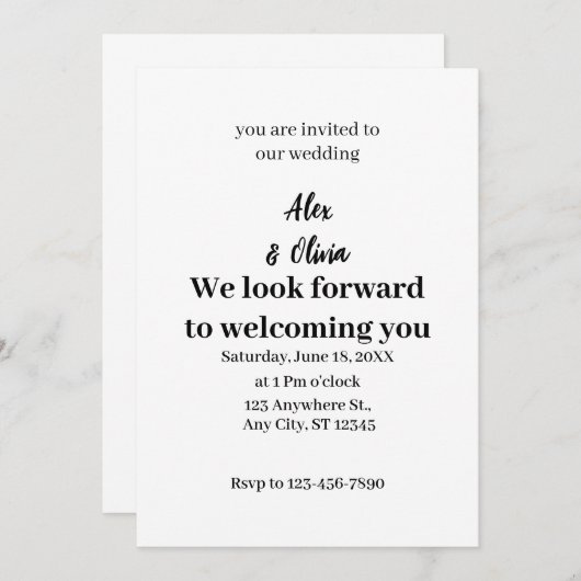 シンプル黒と白のオーバーレイフォト結婚ズ 招待状 (正面/裏面)