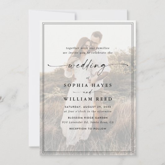 シンプル黒と白のオーバーレイモダンフォト結婚ズ 招待状 (正面)