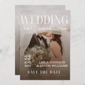 シンプル黒と白のオーバーレイ写真の結婚インビタ 招待状 (正面/裏面)