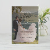 シンプル黒と白のオーバーレイ写真の結婚インビタ 招待状 (スタンド正面)