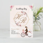 シンプル黒と白のオーバーレイ写真の結婚インビタ 招待状 (スタンド正面)