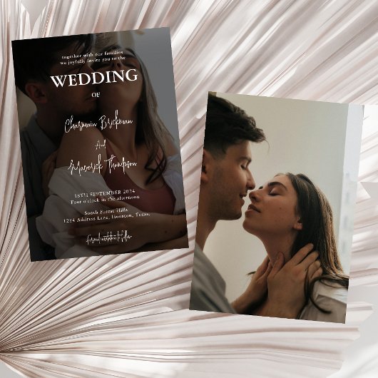 シンプル黒と白のオーバーレイ結婚写真 招待状