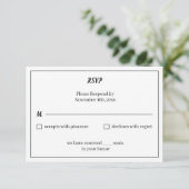 シンプル黒と白のカスタマイズ結婚の 出欠カード (スタンド正面)