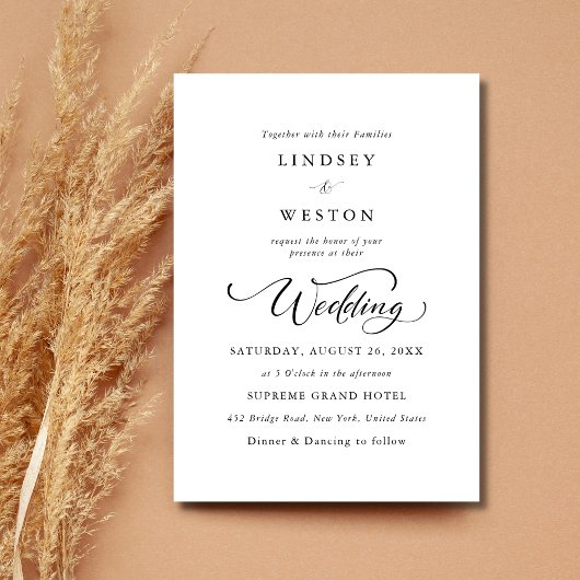 シンプル黒と白のクラシックScript Budget 結婚's 招待状