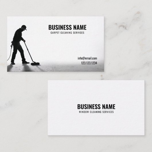 シンプル黒と白のクリーニングカーペットシルエット 名刺 (正面/裏面)
