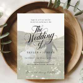 シンプル黒と白のスクリプトオーバーレイフォト結婚ズ 招待状