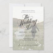 シンプル黒と白のスクリプトオーバーレイフォト結婚ズ 招待状 (正面)