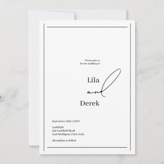 シンプル黒と白のスクリプ縁どトフレ結婚ーム 招待状