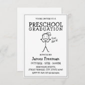 シンプル黒と白のスティック幼稚園卒業 招待状 (正面/裏面)