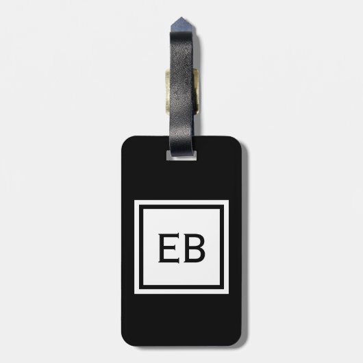 シンプル黒と白のモノグラム荷物タグ ラゲッジタグ (裏面縦)